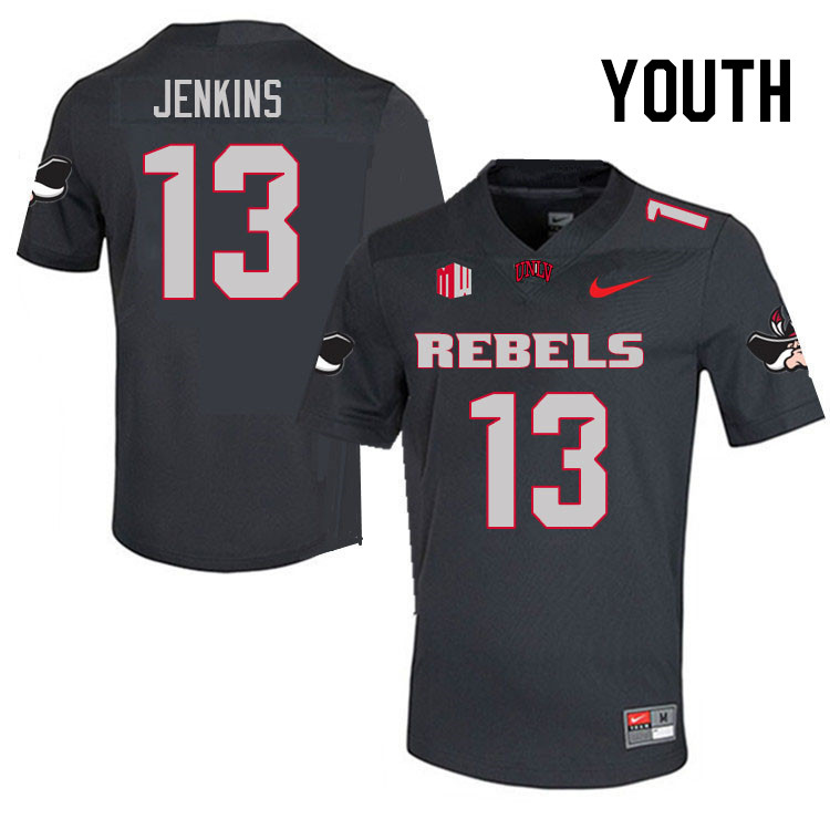 Youth #13 Cameren Jenkins UNLV Rebels College Football Jerseys Stitched Sale-Charcoal